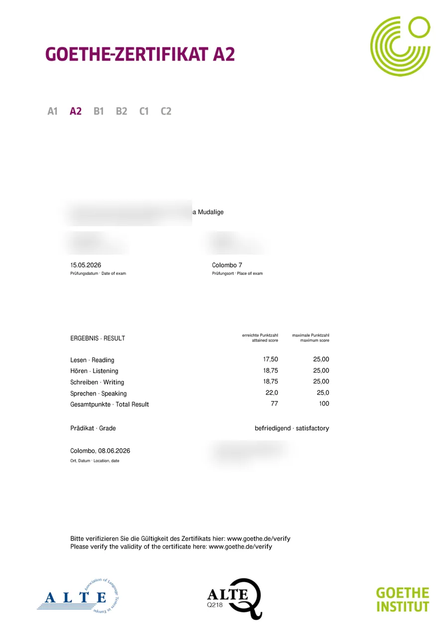 Student German exam certificate